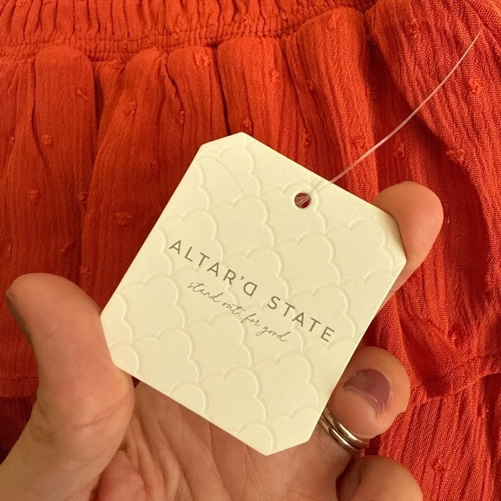 Altar’d State Mini Skirt Flowy Swiss Dot Skater Skirt orange size XS NWT